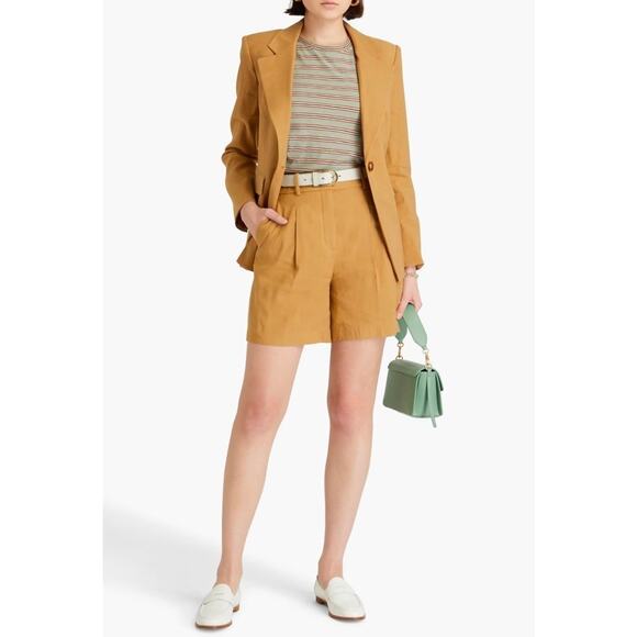 VERONICA BEARD Noemi pleated linen-blend shorts Size 16 $348 - Picture 2 of 4